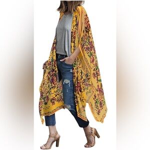Unbranded Cool Kaftans Poncho with hibiscus floral stamped One Size. A29